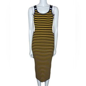 Chic Striped Yellow and Blue Midi Dress
